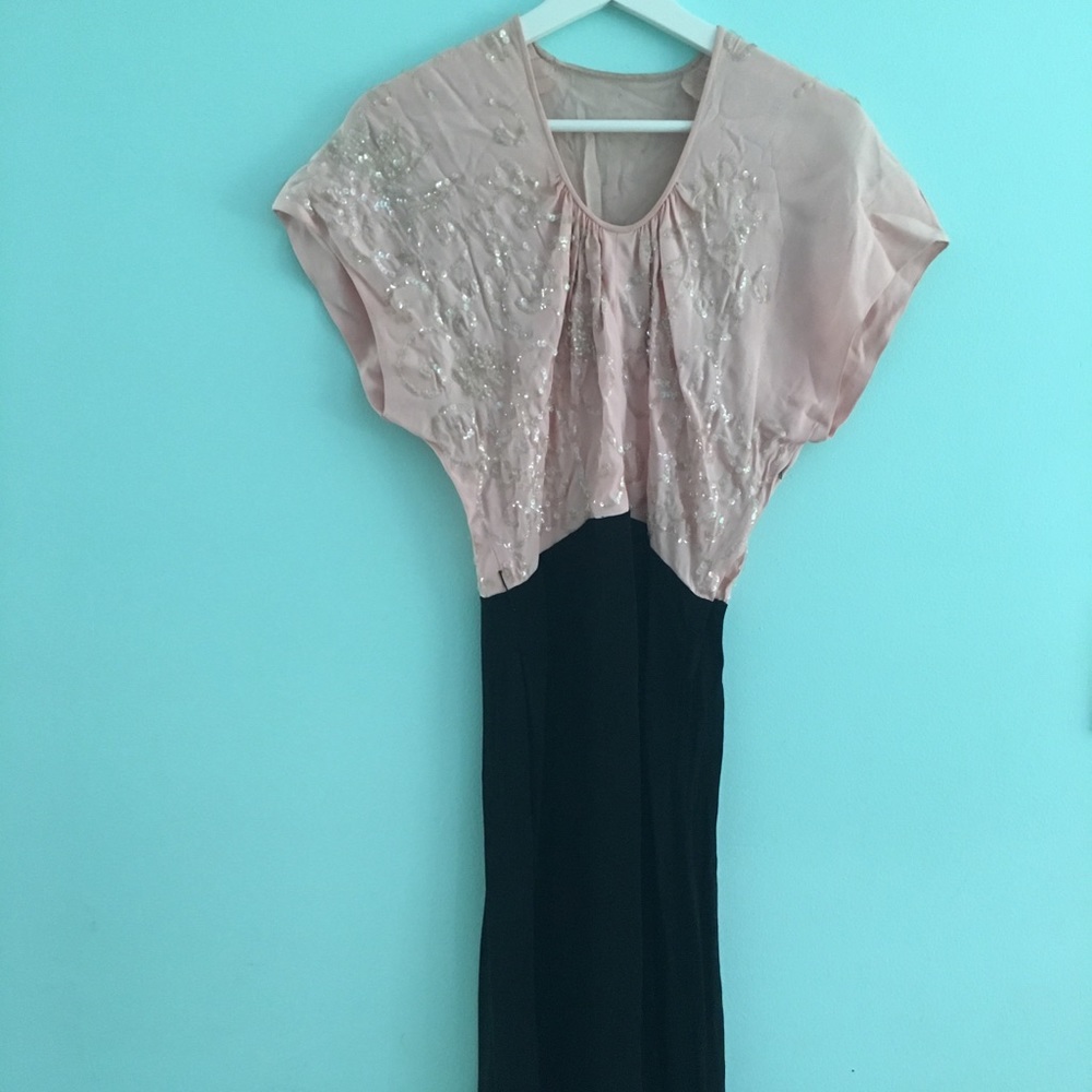 1940s colorblock sequin rayon party dress small